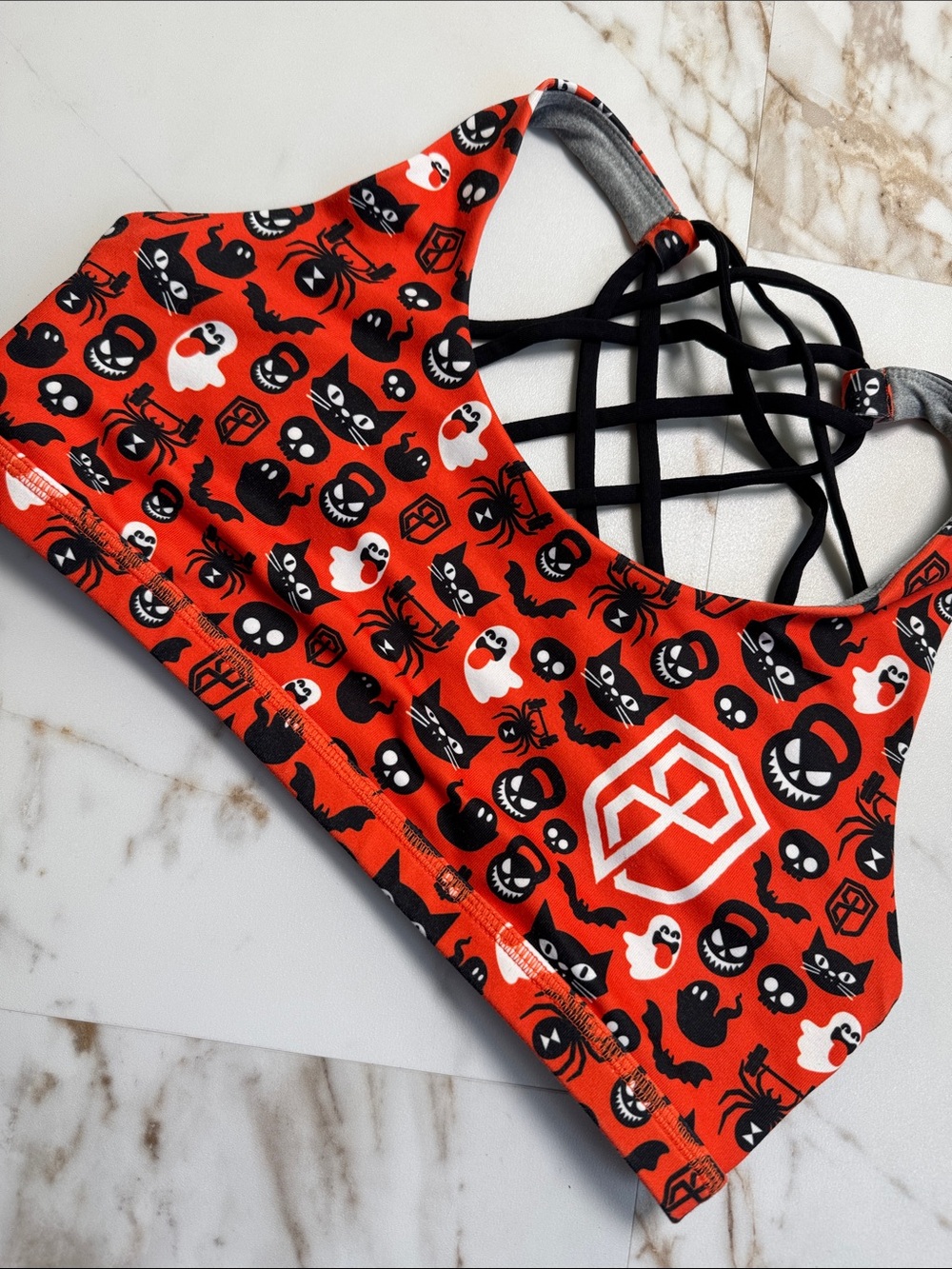 Born Primitive Halloween All Over Print Sports Bra Sz M Run Crossfit ghost cat